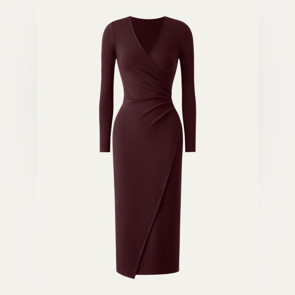 OGL MaxWarm Surplice Wrap Long Sleeve Dress in Ruby Berry size MP. New with tag